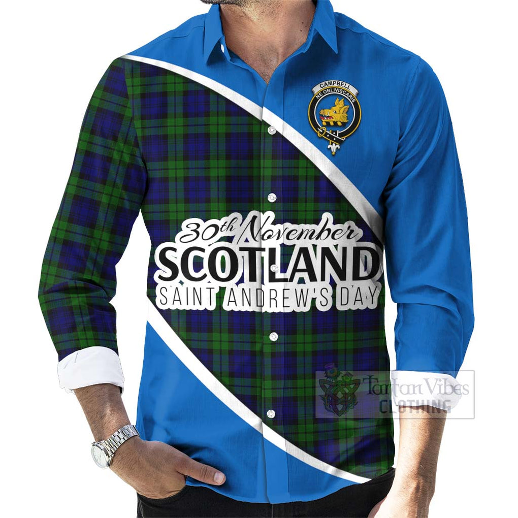 Tartan Vibes Clothing Campbell Family Crest Tartan Long Sleeve Button Shirt Celebrate Saint Andrew's Day in Style