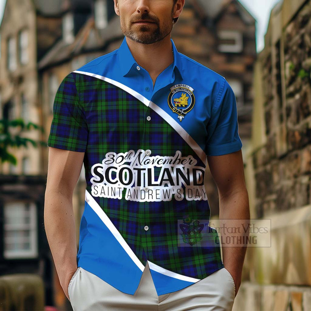 Tartan Vibes Clothing Campbell Family Crest Tartan Short Sleeve Button Shirt Celebrate Saint Andrew's Day in Style