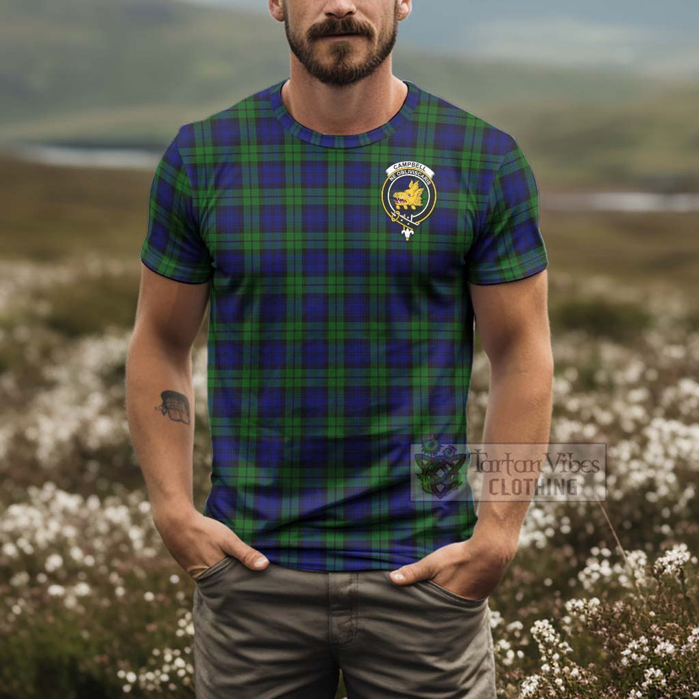 Tartan Vibes Clothing Campbell Tartan T-Shirt with Family Crest and Bearded Skull Holding Bottles of Whiskey