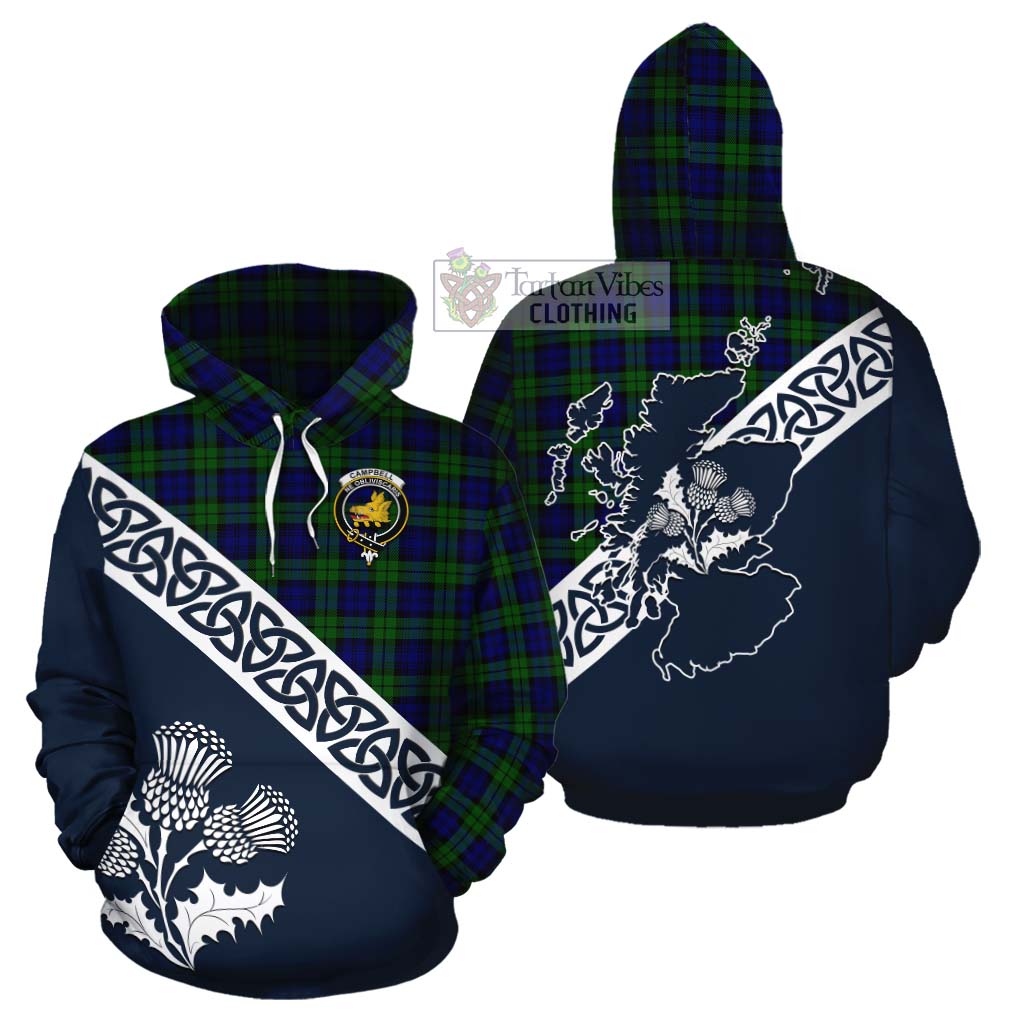 Tartan Vibes Clothing Campbell Tartan Cotton Hoodie Featuring Thistle and Scotland Map