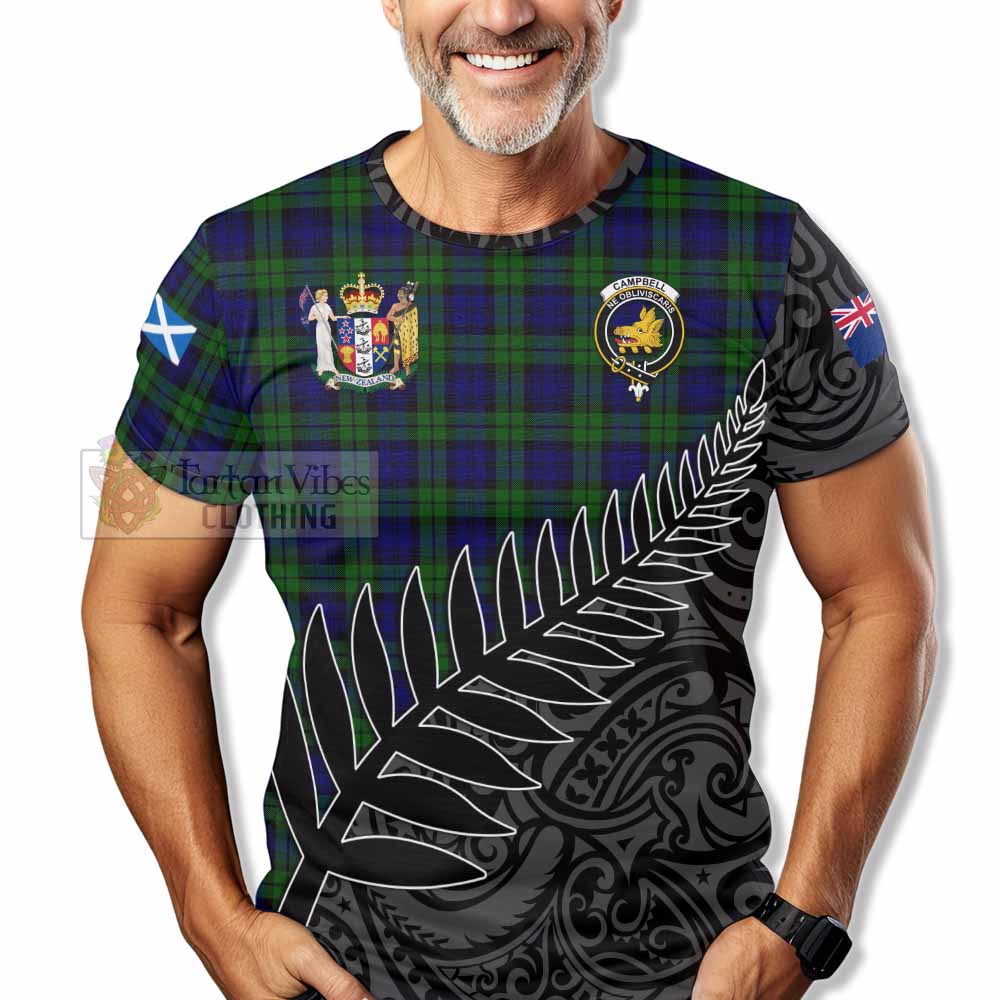 Tartan Vibes Clothing Campbell Crest Tartan T-Shirt with New Zealand Silver Fern Half Style