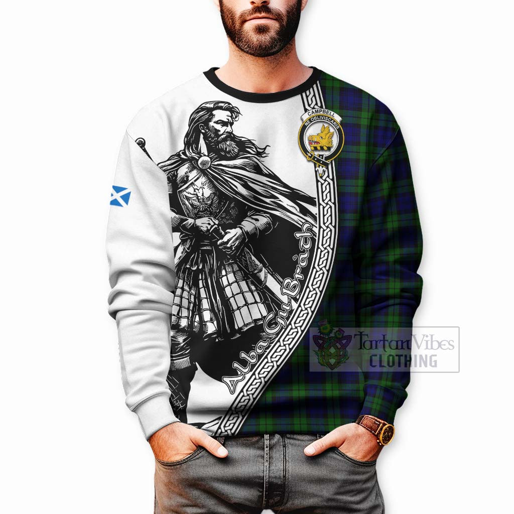 Tartan Vibes Clothing Campbell Tartan Clan Crest Sweatshirt with Highlander Warrior Celtic Style