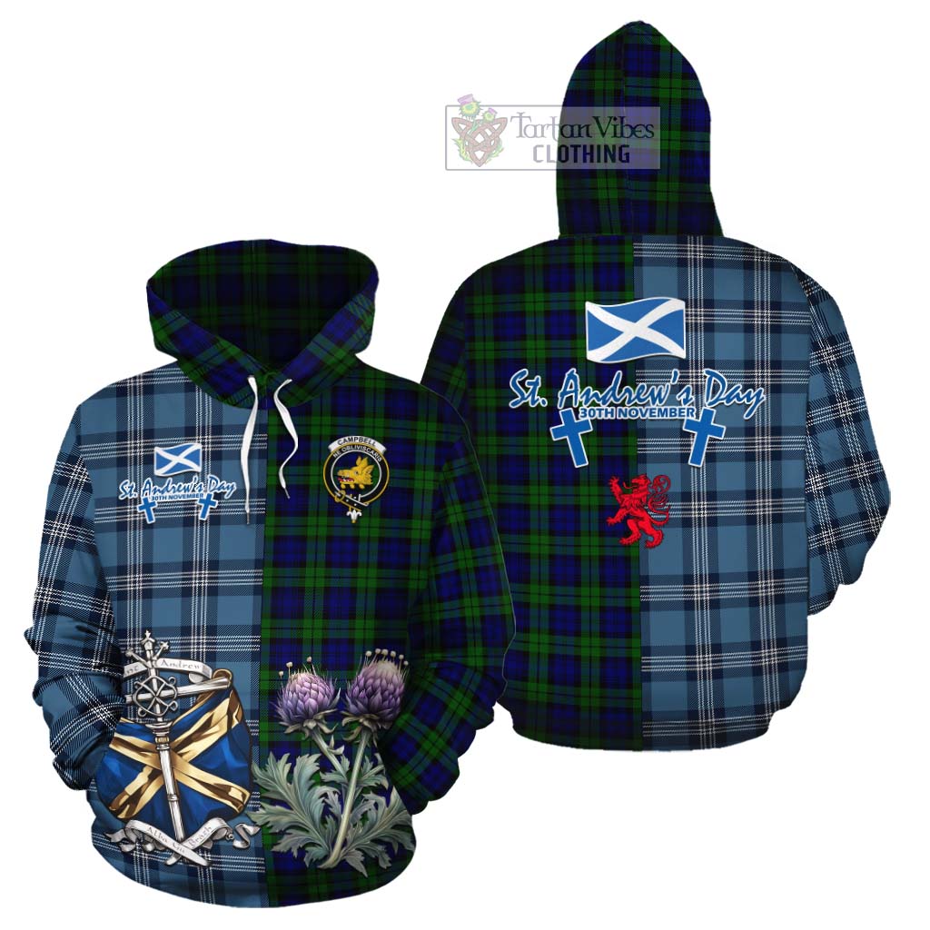 Tartan Vibes Clothing Campbell Tartan Cotton Hoodie Happy St. Andrew's Day Half Tartan Style