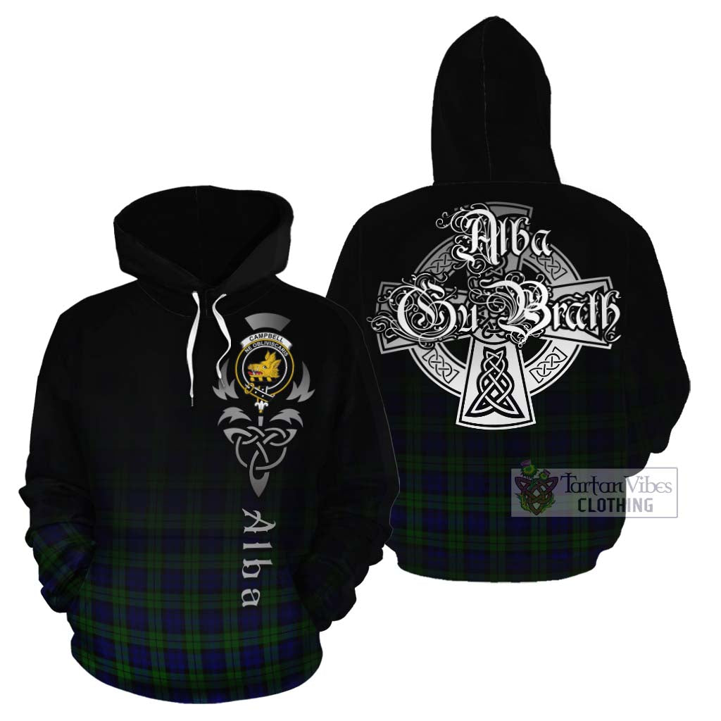 Tartan Vibes Clothing Campbell Tartan Cotton Hoodie Featuring Alba Gu Brath Family Crest Celtic Inspired