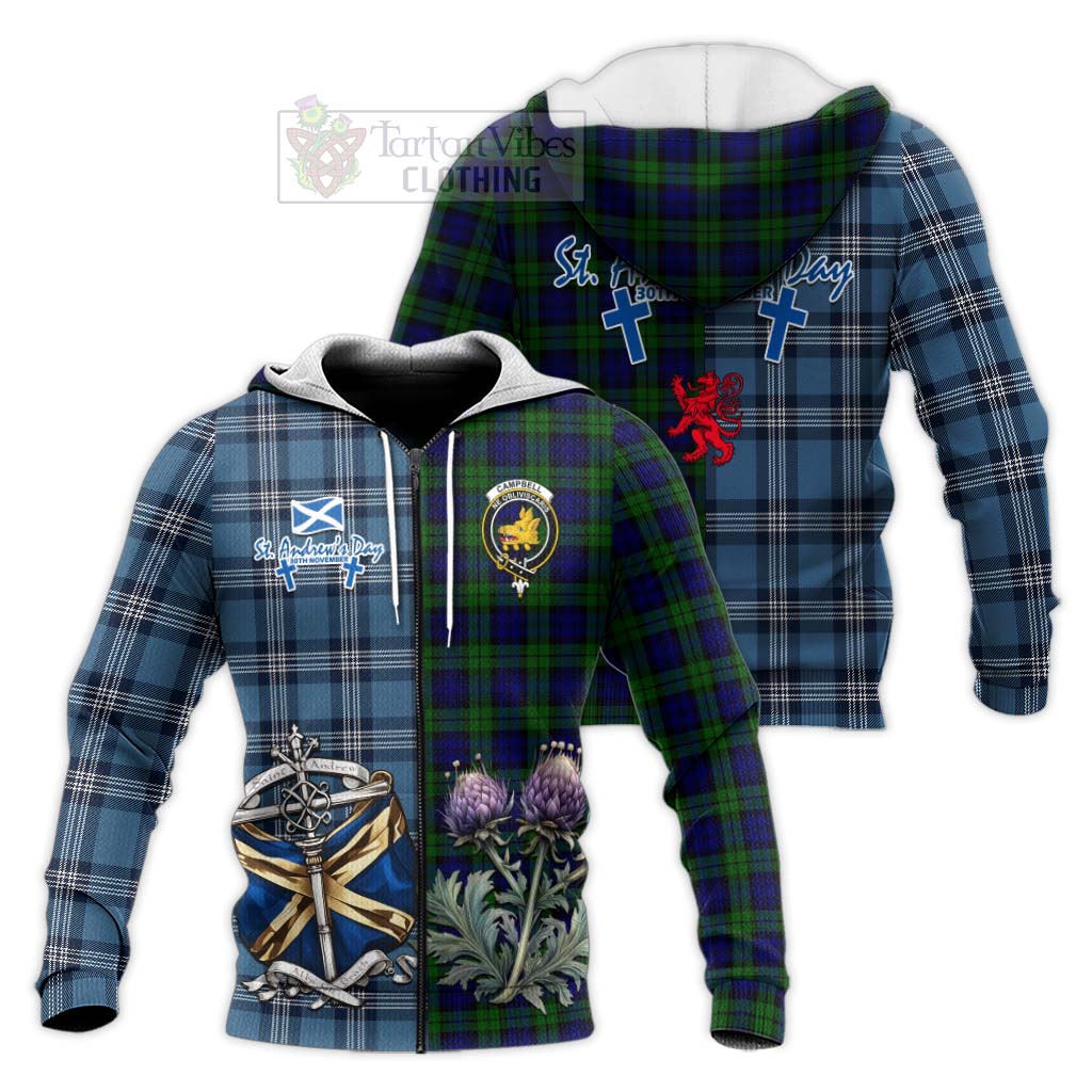 Tartan Vibes Clothing Campbell Tartan Knitted Hoodie Happy St. Andrew's Day Half Tartan Style