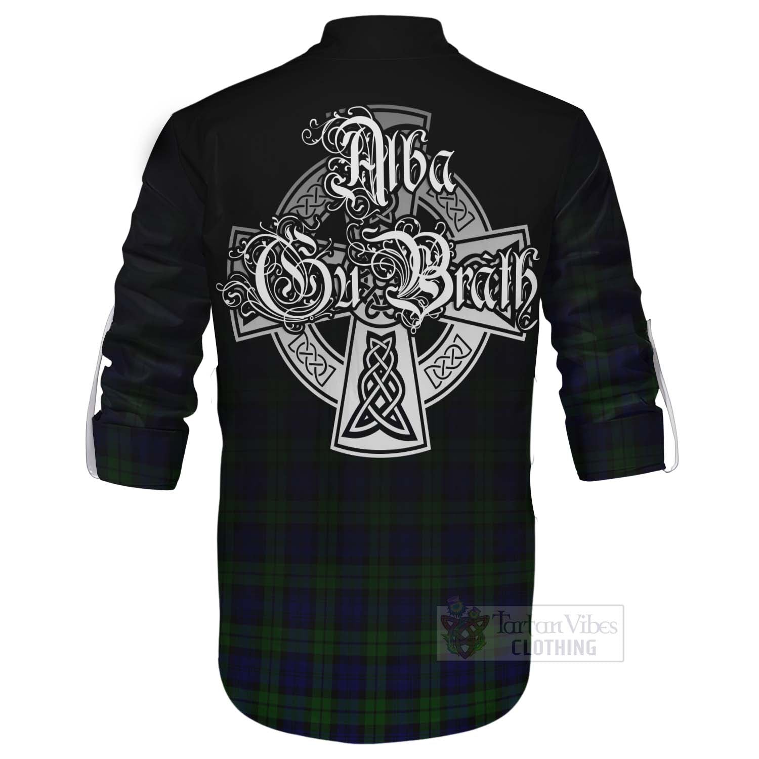 Tartan Vibes Clothing Campbell Tartan Ghillie Kilt Shirt Featuring Alba Gu Brath Family Crest Celtic Inspired