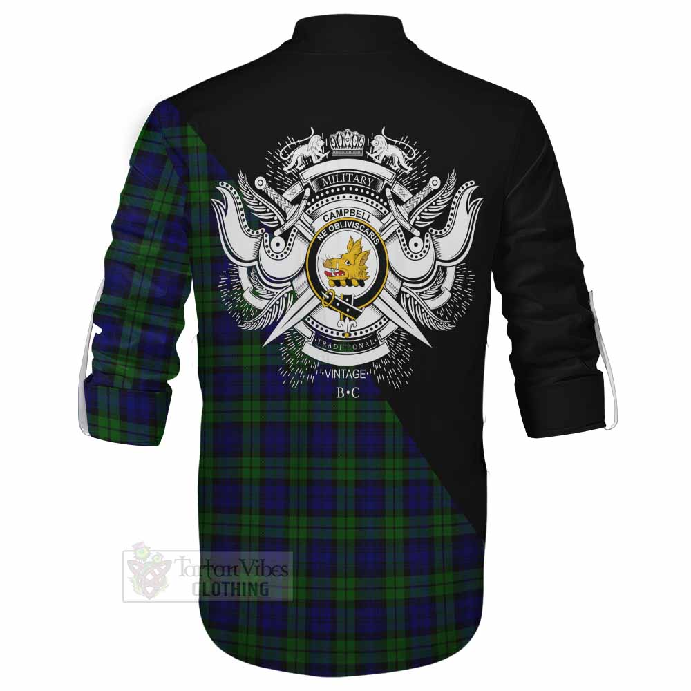 Tartan Vibes Clothing Campbell Tartan Ghillie Kilt Shirt with Family Crest and Military Logo Style