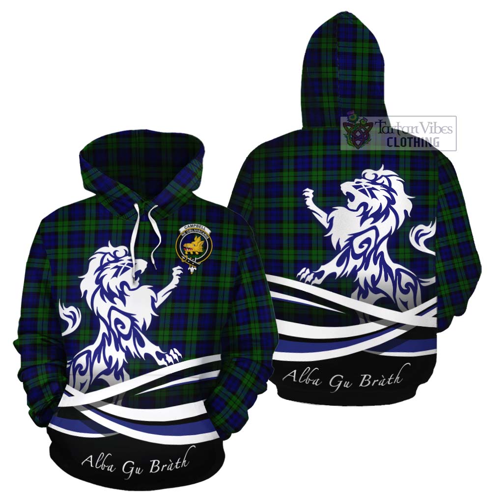 Tartan Vibes Clothing Campbell Tartan Cotton Hoodie with Alba Gu Brath Regal Lion Emblem