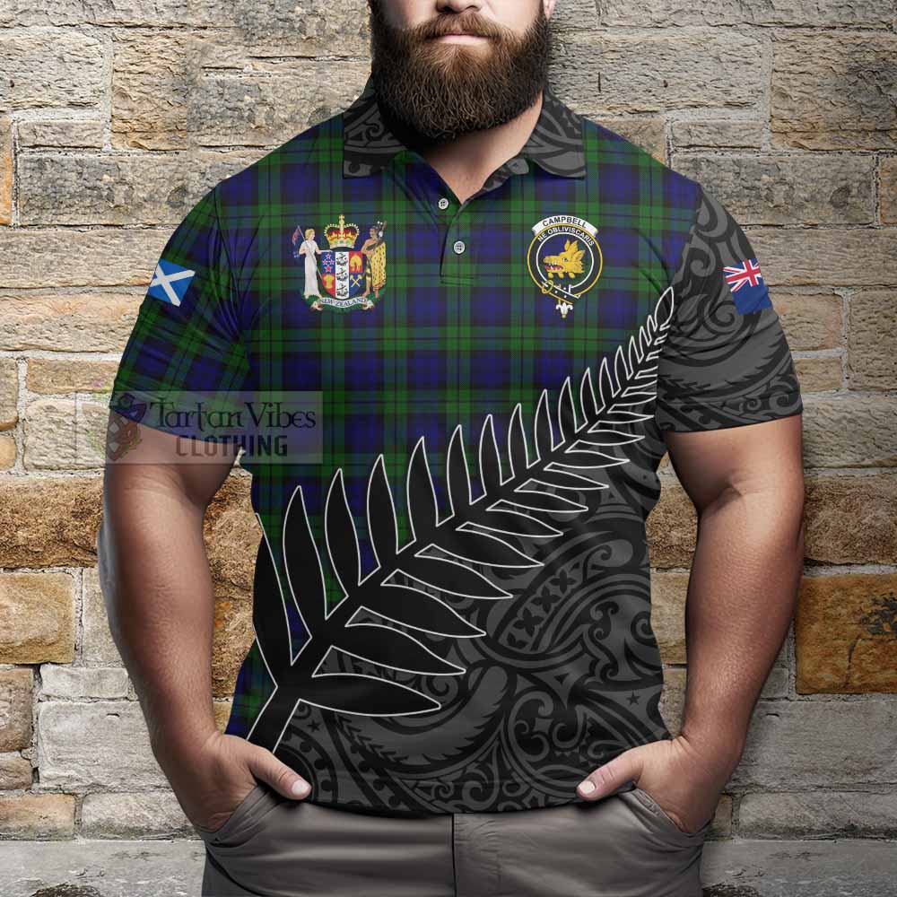 Tartan Vibes Clothing Campbell Crest Tartan Polo Shirt with New Zealand Silver Fern Half Style