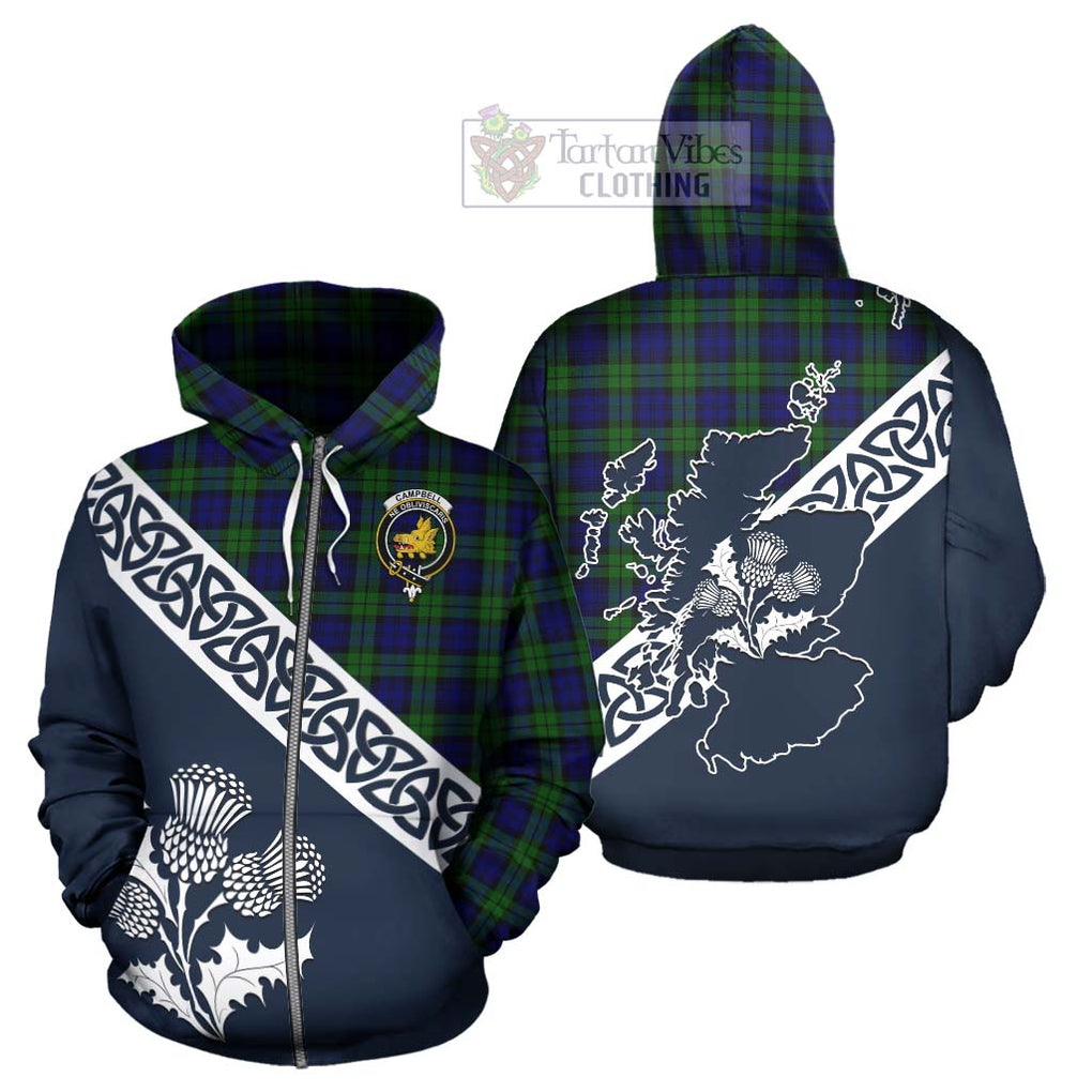 Tartan Vibes Clothing Campbell Tartan Hoodie Featuring Thistle and Scotland Map