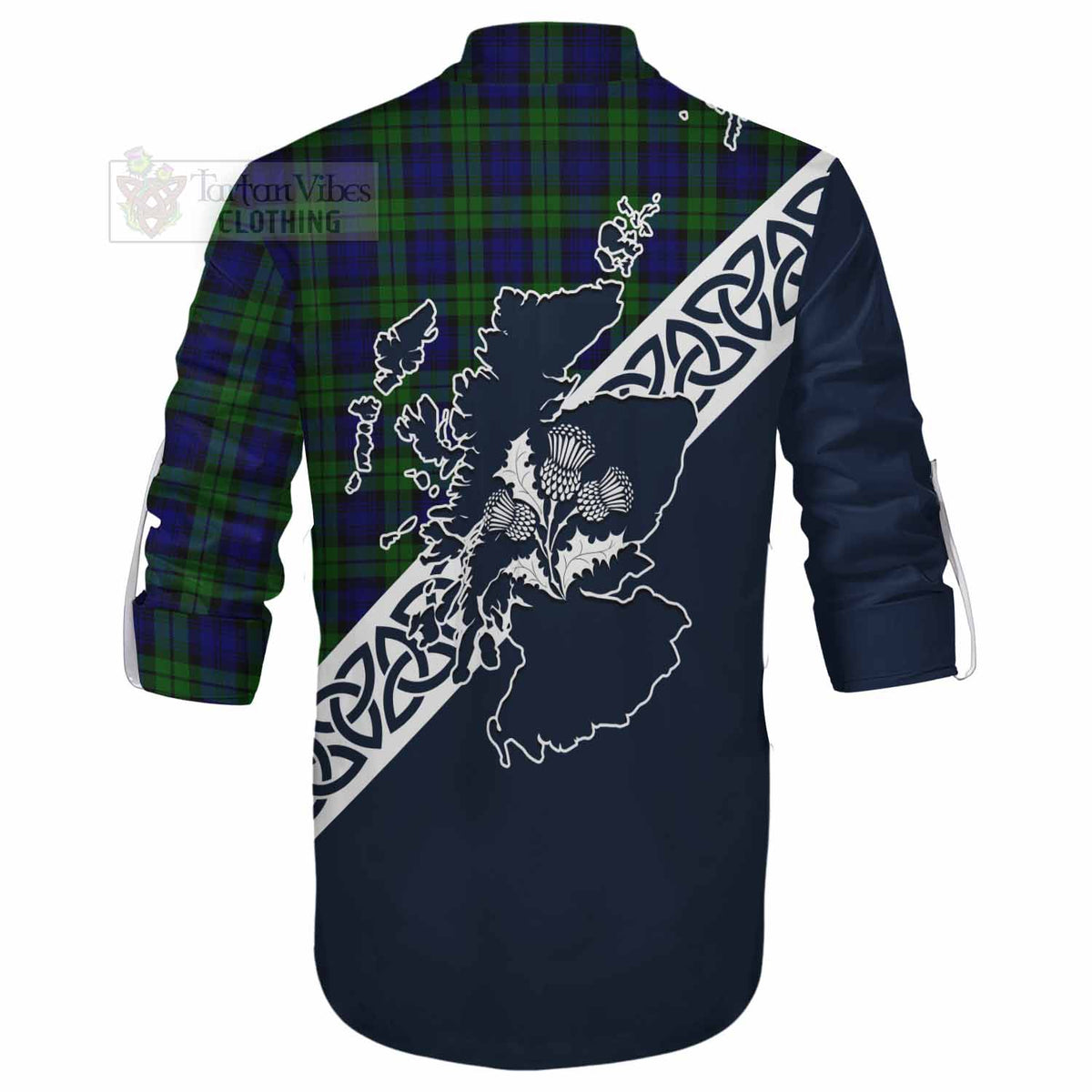 Campbell Tartan Ghillie Kilt Shirt Featuring Thistle and Scotland Map - Tartan Vibes Clothing