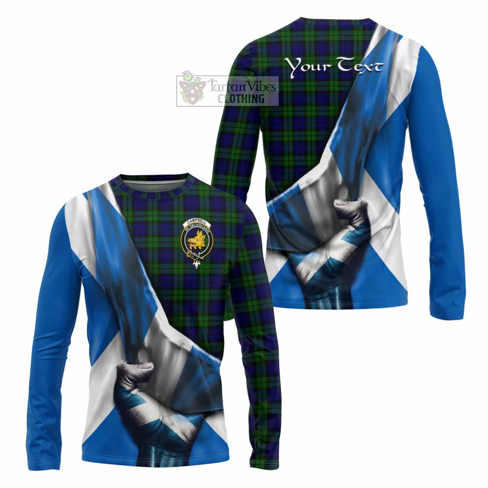 Tartan Vibes Clothing Campbell Tartan Long Sleeve T-Shirt with Family Crest Scotland Patriotic Style