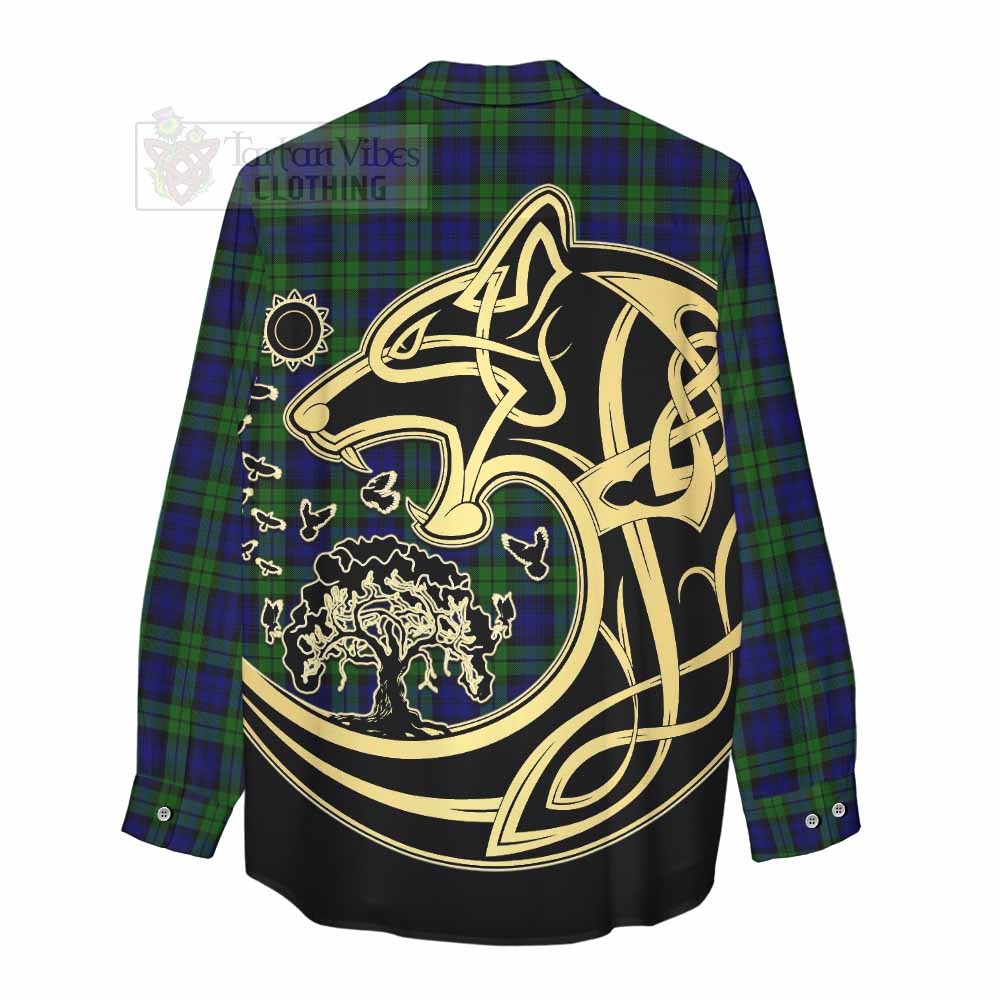 Tartan Vibes Clothing Campbell Tartan Women's Casual Shirt with Family Crest Celtic Wolf Style