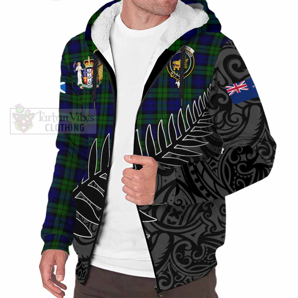 Tartan Vibes Clothing Campbell Crest Tartan Sherpa Hoodie with New Zealand Silver Fern Half Style