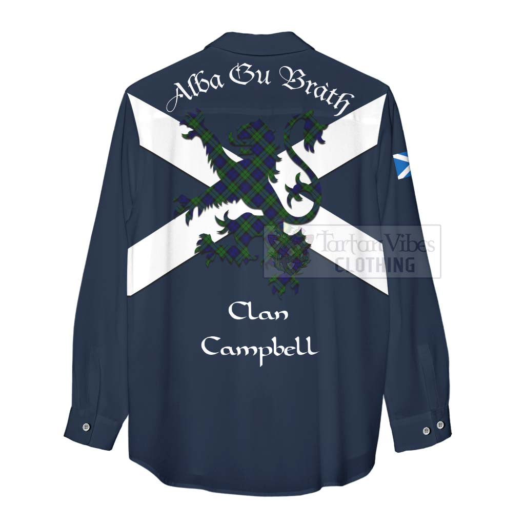 Tartan Vibes Clothing Campbell Tartan Lion Rampant Women's Casual Shirt Proudly Display Your Heritage with Alba Gu Brath and Clan Name