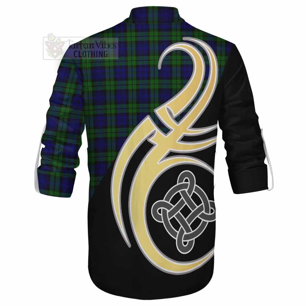 Tartan Vibes Clothing Campbell Tartan Ghillie Kilt Shirt with Family Crest and Celtic Symbol Style