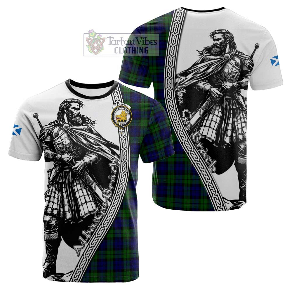 Campbell Tartan Clan Crest Cotton T-shirt with Highlander Warrior Celtic Style