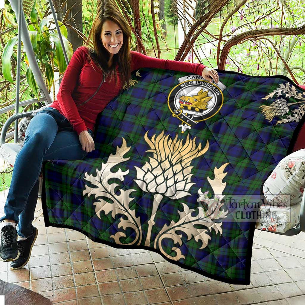 Tartan Vibes Clothing Campbell Tartan Quilt with Family Crest and Golden Thistle Style