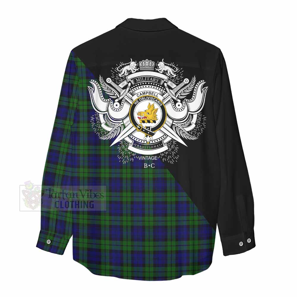 Tartan Vibes Clothing Campbell Tartan Women's Casual Shirt with Family Crest and Military Logo Style