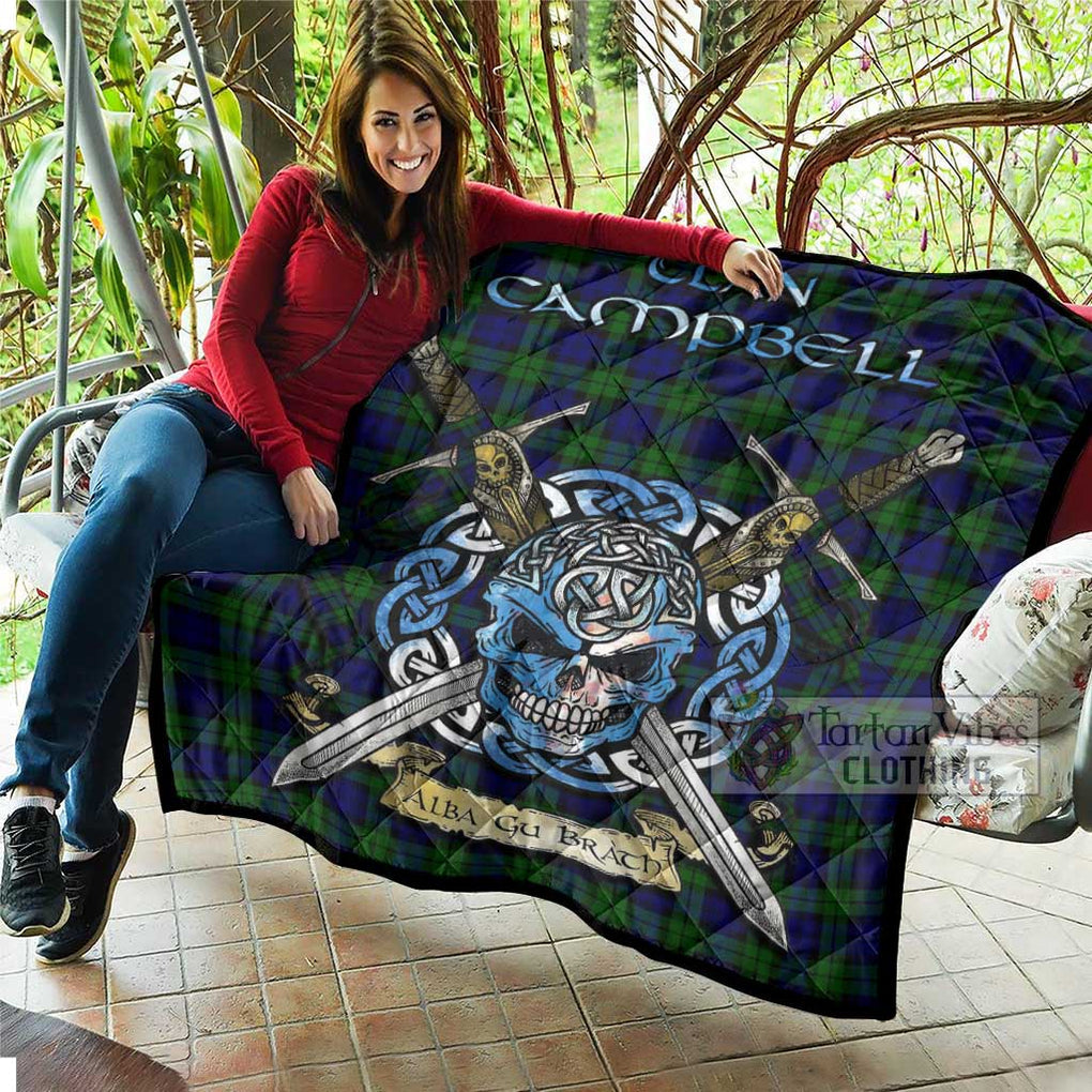 Tartan Vibes Clothing Campbell Tartan Quilt with Celtic Skull Alba Gu Brath Style