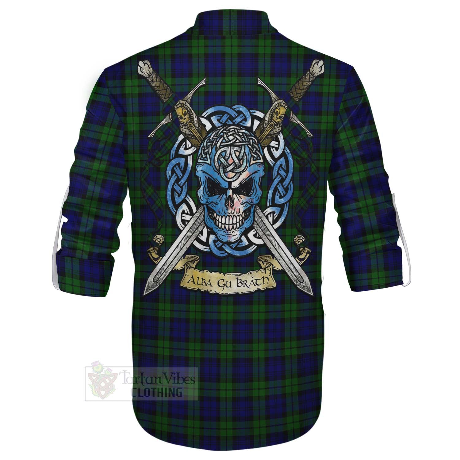 Tartan Vibes Clothing Campbell Tartan Ghillie Kilt Shirt with Family Crest Celtic Skull Style