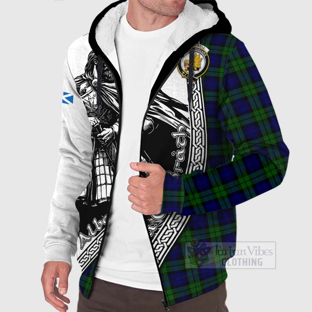 Tartan Vibes Clothing Campbell Tartan Clan Crest Sherpa Hoodie with Highlander Warrior Celtic Style