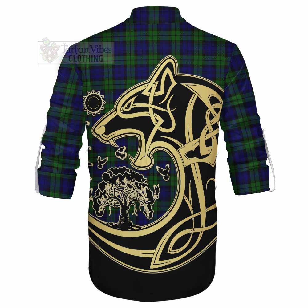 Tartan Vibes Clothing Campbell Tartan Ghillie Kilt Shirt with Family Crest Celtic Wolf Style