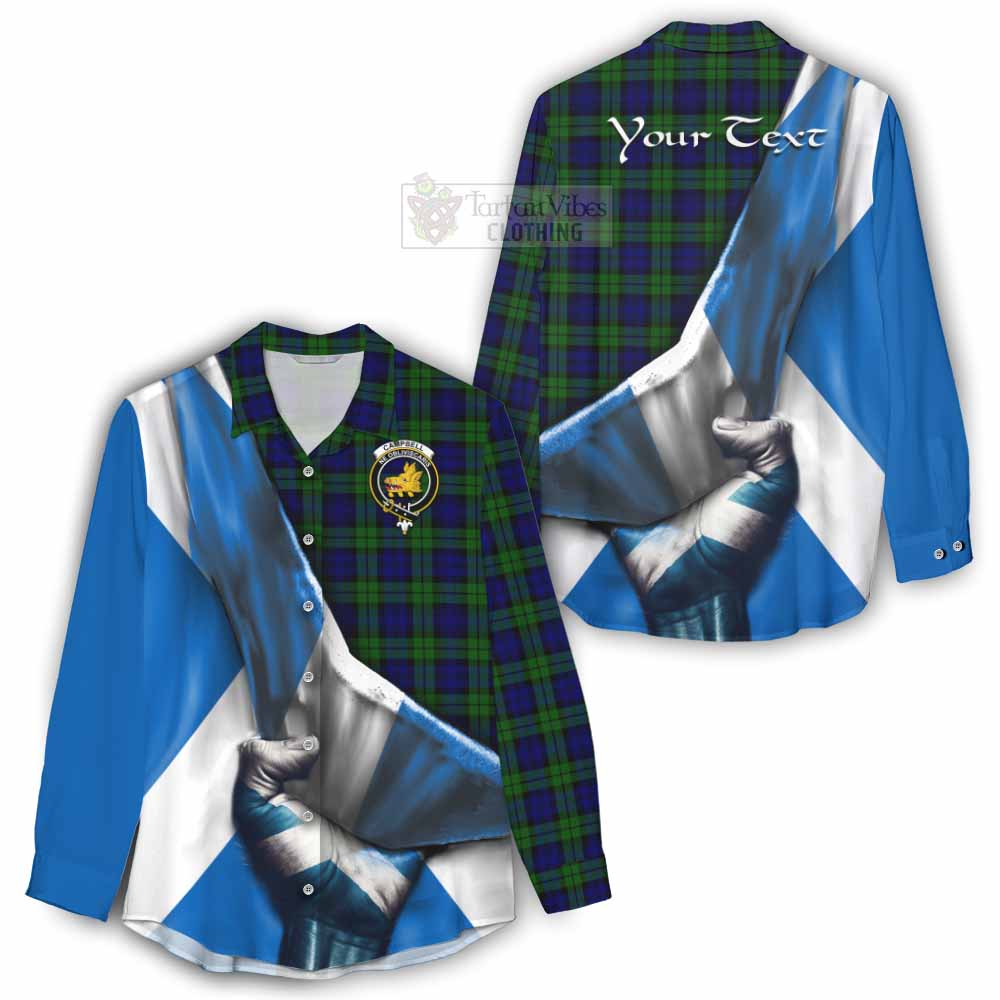 Tartan Vibes Clothing Campbell Tartan Women's Casual Shirt with Family Crest Scotland Patriotic Style