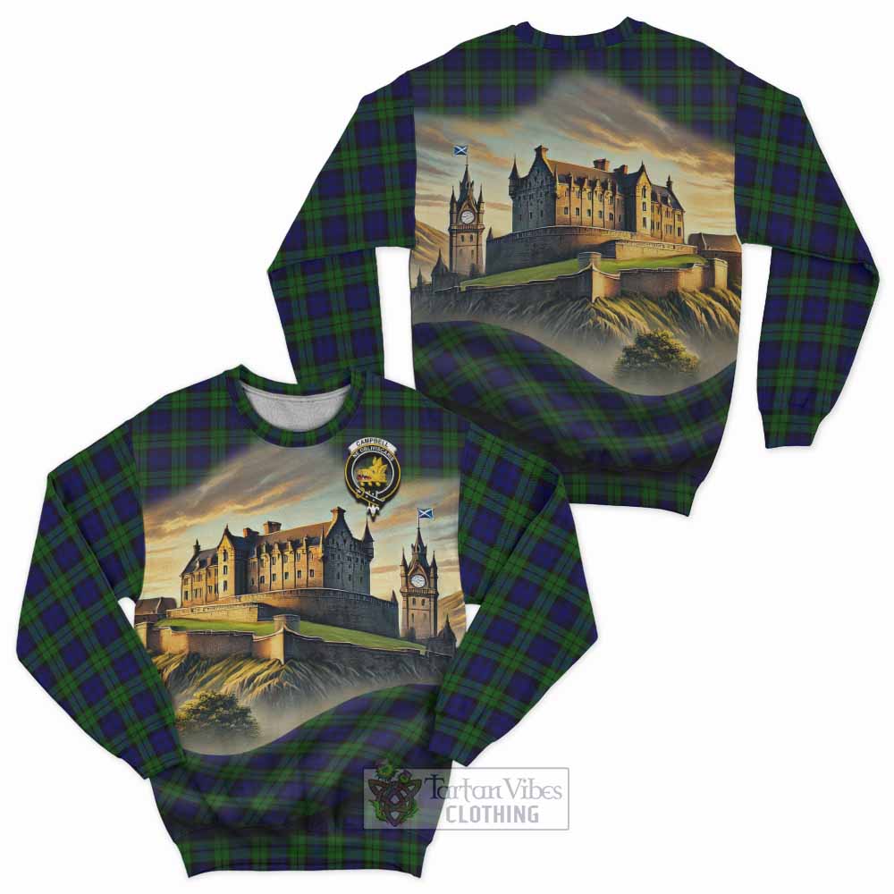 Campbell Tartan Family Crest Sweatshirt with Scottish Ancient Castle Style - Tartan Vibes Clothing