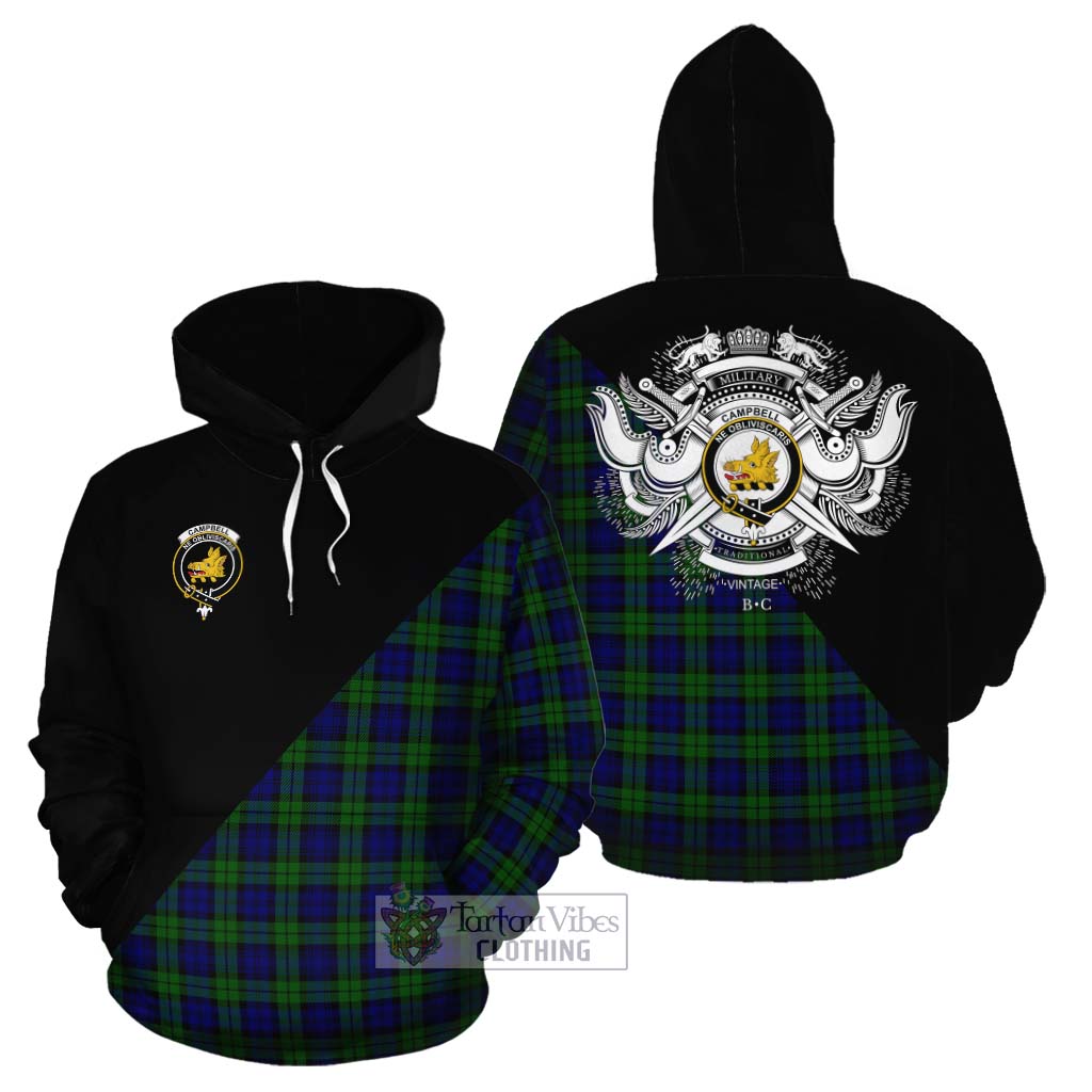 Tartan Vibes Clothing Campbell Tartan Cotton Hoodie with Family Crest and Military Logo Style