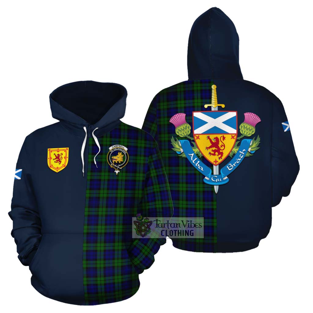 Tartan Vibes Clothing Campbell Tartan Cotton Hoodie Alba with Scottish Lion Royal Arm Half Style