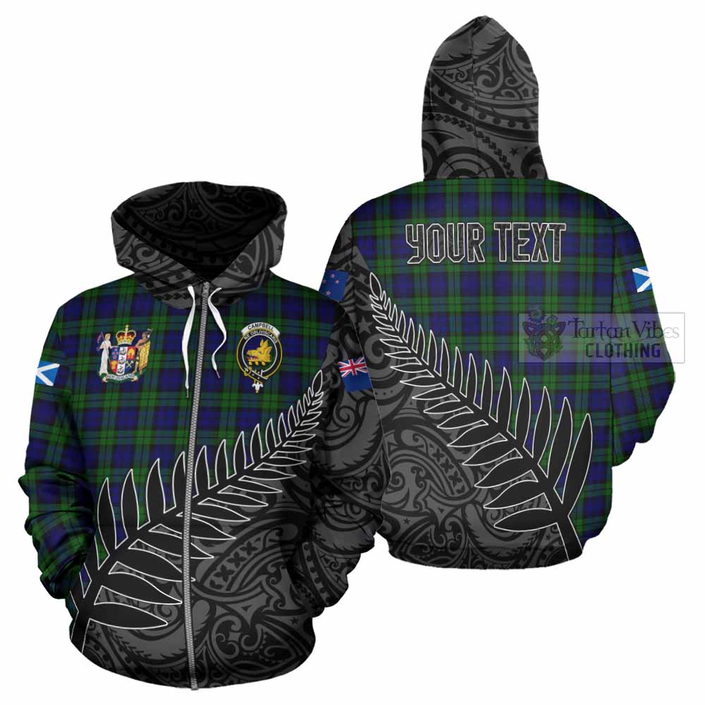 Tartan Vibes Clothing Campbell Crest Tartan Hoodie with New Zealand Silver Fern Half Style