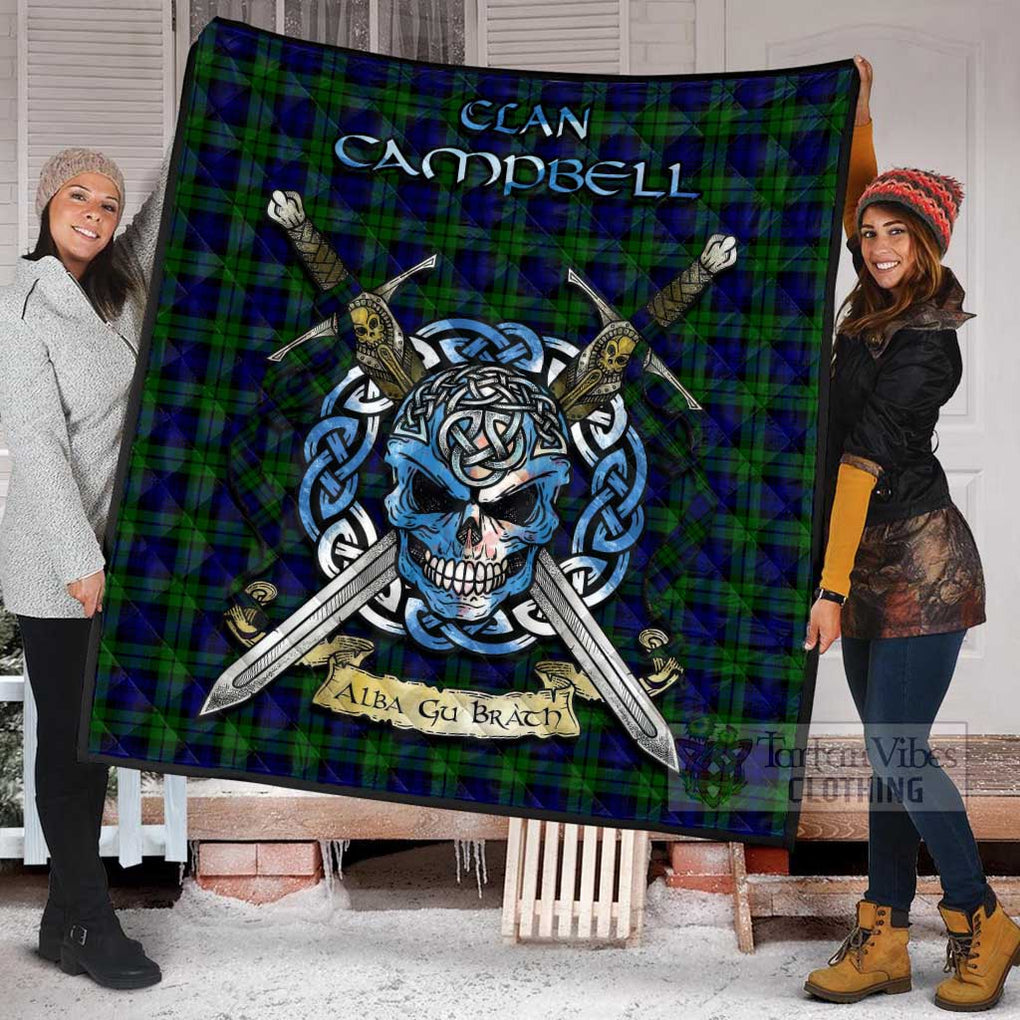 Tartan Vibes Clothing Campbell Tartan Quilt with Celtic Skull Alba Gu Brath Style