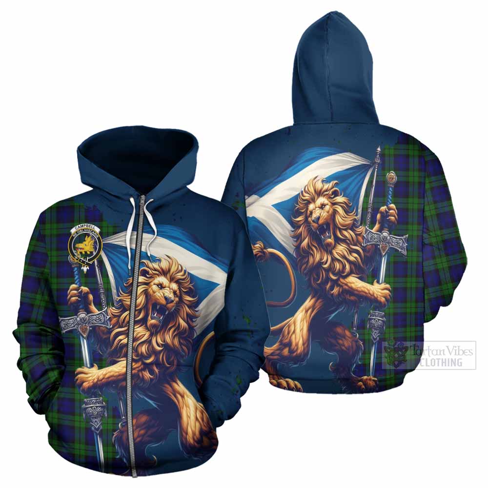 Tartan Vibes Clothing Campbell Tartan Family Crest Hoodie with Scottish Majestic Lion