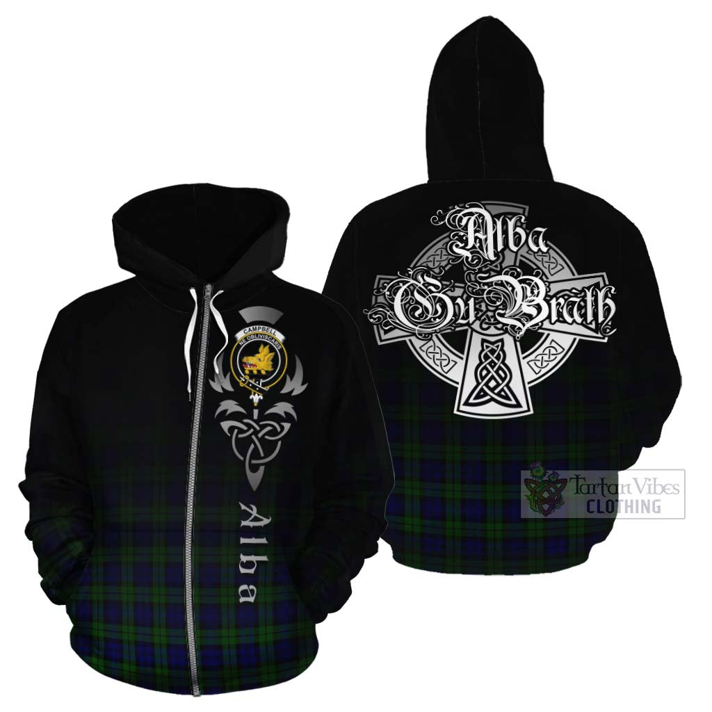 Tartan Vibes Clothing Campbell Tartan Cotton Hoodie Featuring Alba Gu Brath Family Crest Celtic Inspired