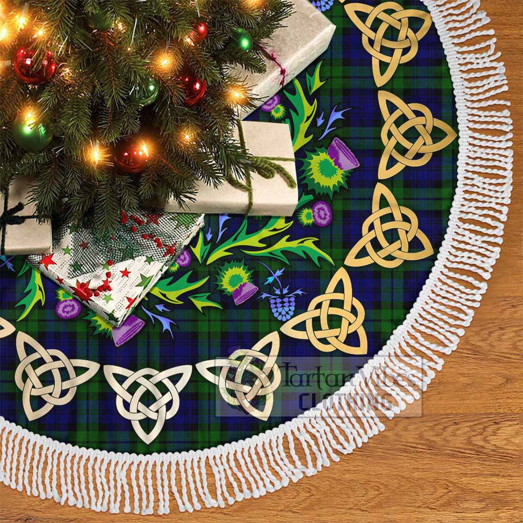 Tartan Vibes Clothing Campbell Tartan Christmas Tree Skirt with Thistle Celtic Knot Style