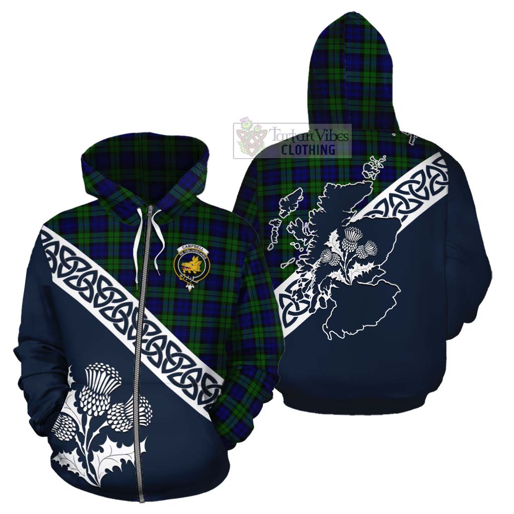 Tartan Vibes Clothing Campbell Tartan Cotton Hoodie Featuring Thistle and Scotland Map