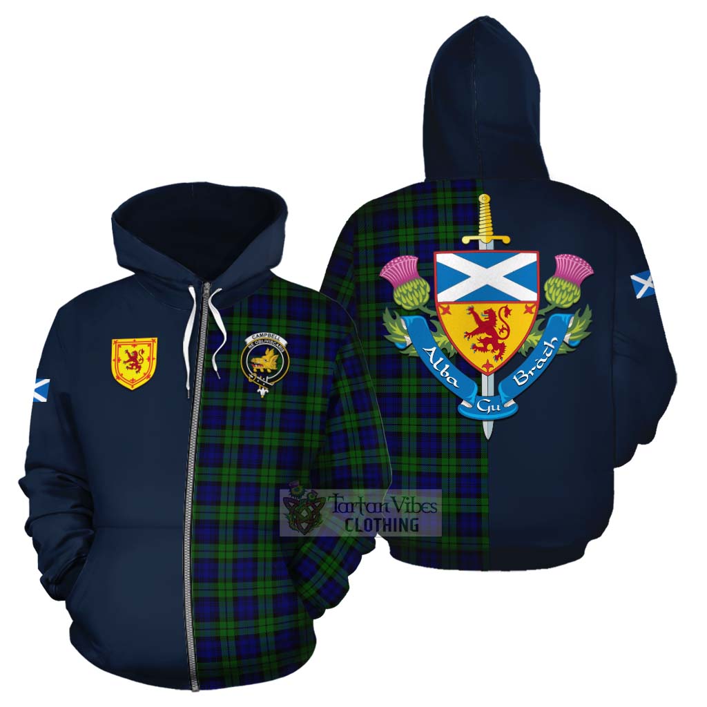 Tartan Vibes Clothing Campbell Tartan Cotton Hoodie Alba with Scottish Lion Royal Arm Half Style