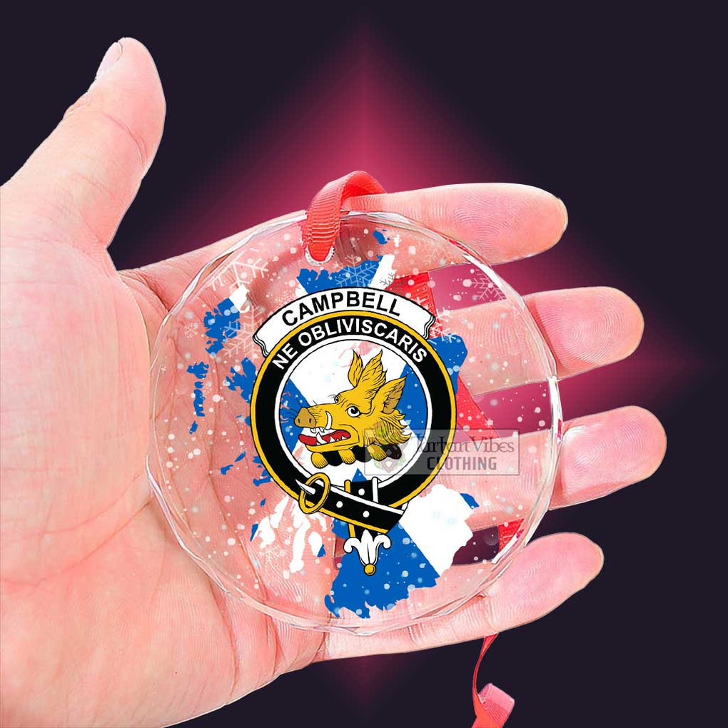 Tartan Vibes Clothing Campbell Clan Crest Christmas Glass Ornament with Scotland Map