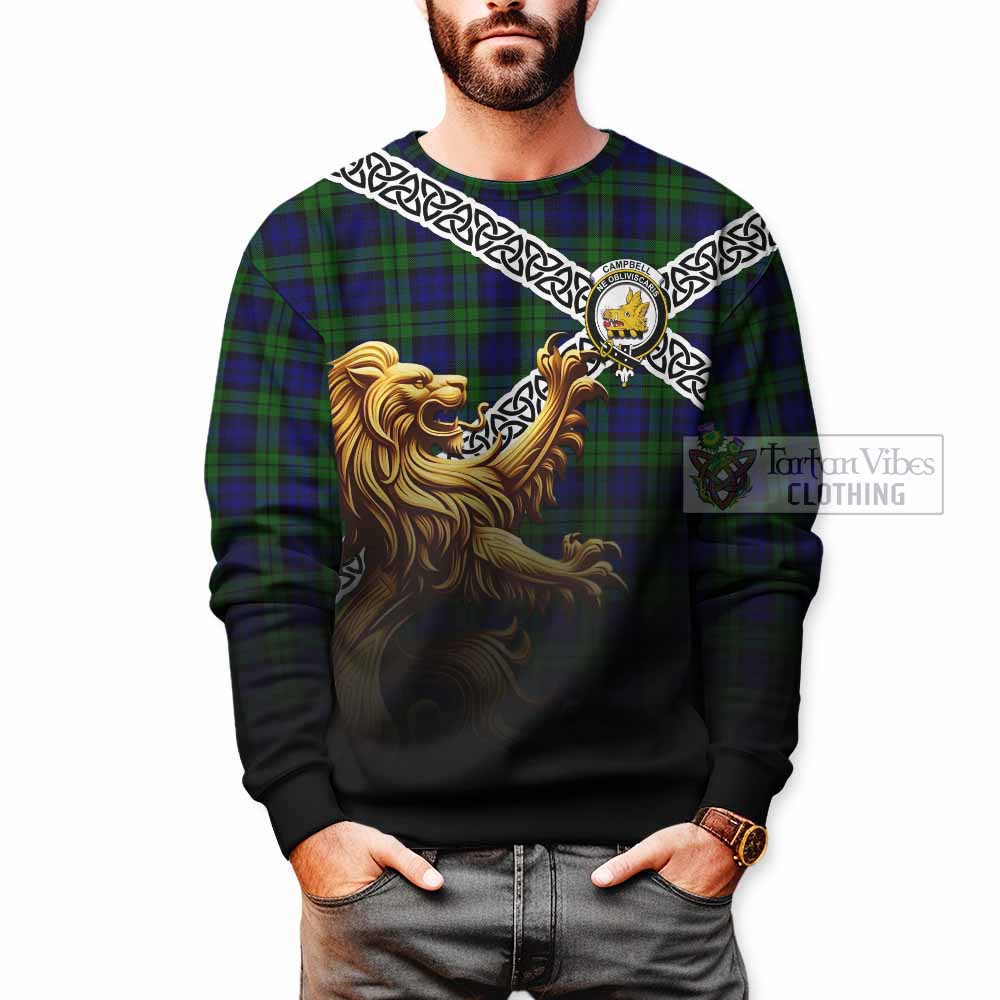 Campbell Crest Tartan Sweatshirt with Golden Lion Emblem Celtic Style - Tartan Vibes Clothing