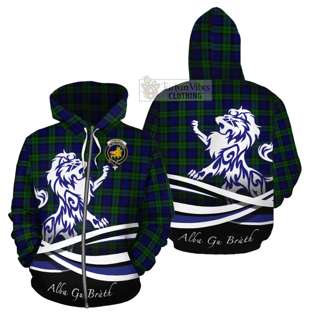 Tartan Vibes Clothing Campbell Tartan Cotton Hoodie with Alba Gu Brath Regal Lion Emblem