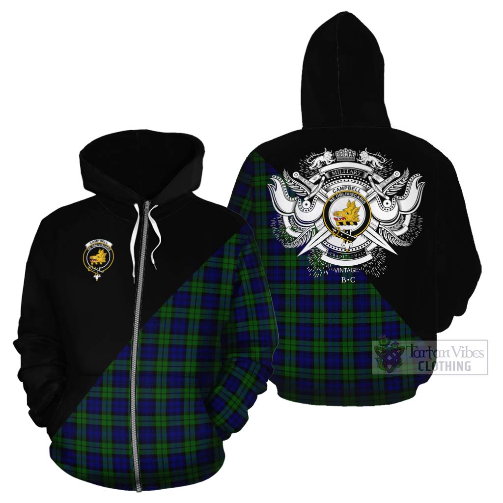 Tartan Vibes Clothing Campbell Tartan Cotton Hoodie with Family Crest and Military Logo Style