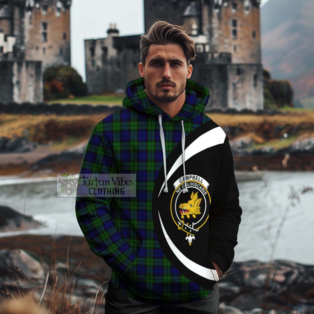 Tartan Vibes Clothing Campbell Tartan Cotton Hoodie with Family Crest Circle Style