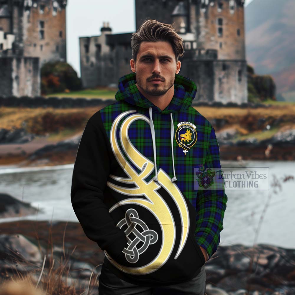 Tartan Vibes Clothing Campbell Tartan Cotton Hoodie with Family Crest and Celtic Symbol Style