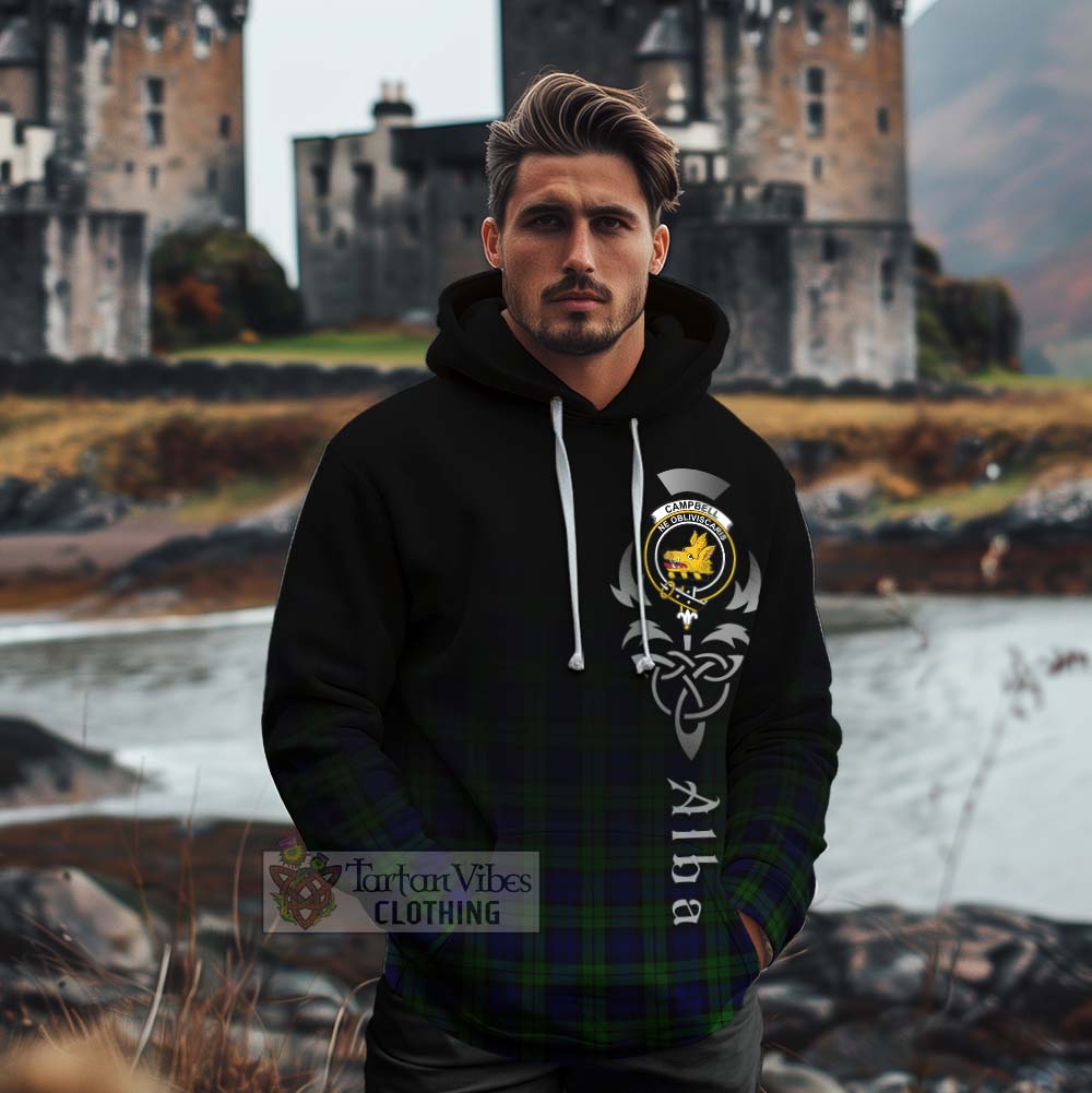 Tartan Vibes Clothing Campbell Tartan Cotton Hoodie Featuring Alba Gu Brath Family Crest Celtic Inspired