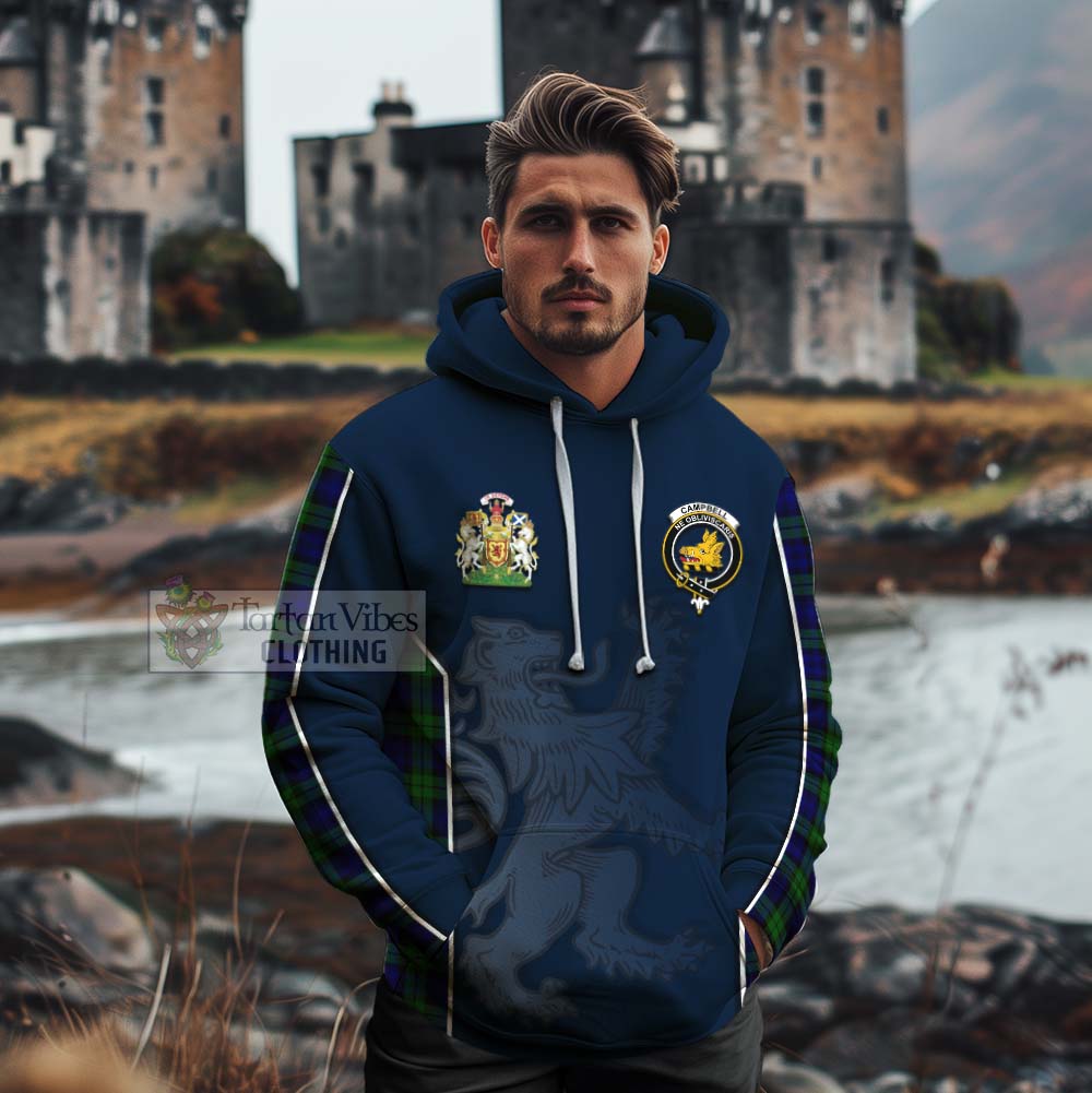 Tartan Vibes Clothing Campbell Tartan Cotton Hoodie with Family Crest and Lion Rampant Vibes Sport Style