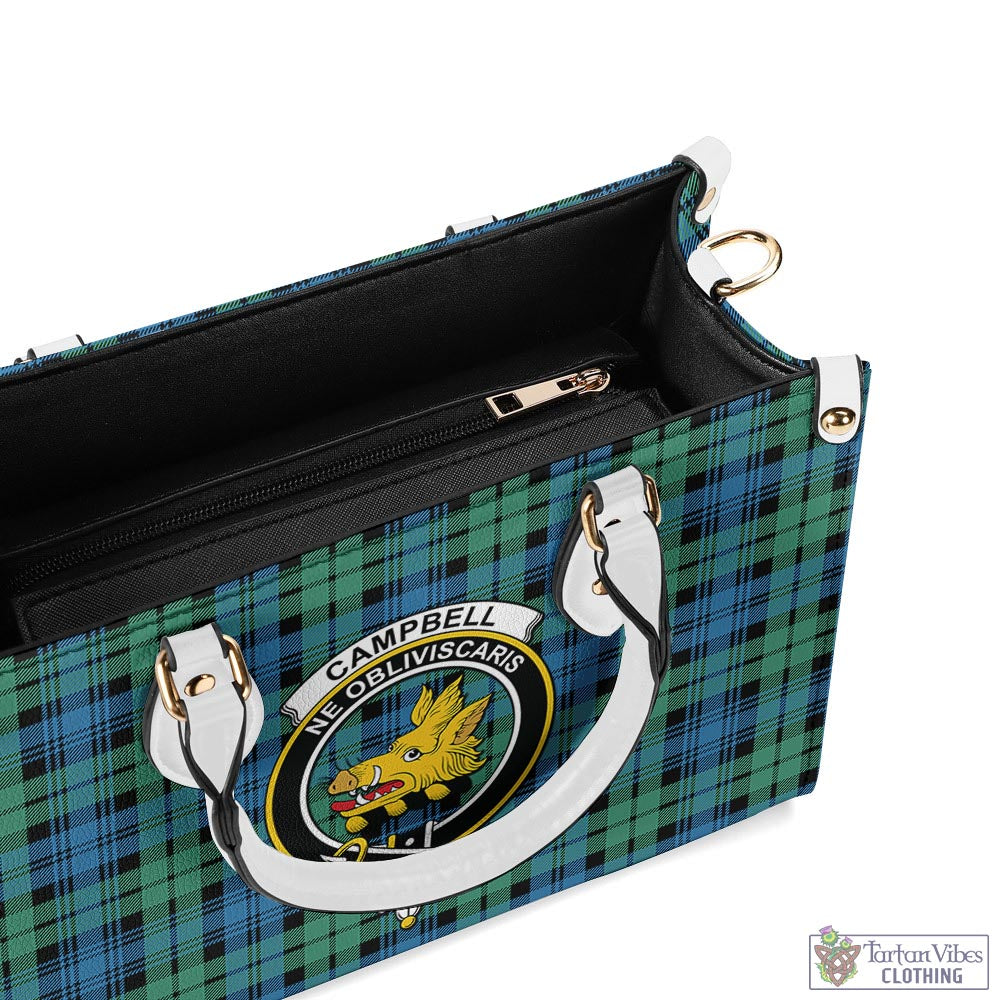 Tartan Vibes Clothing Campbell Ancient 01 Tartan Luxury Leather Handbags with Family Crest