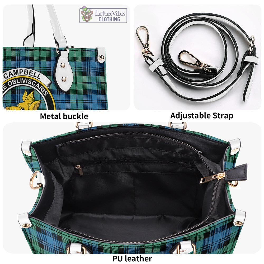 Tartan Vibes Clothing Campbell Ancient 01 Tartan Luxury Leather Handbags with Family Crest