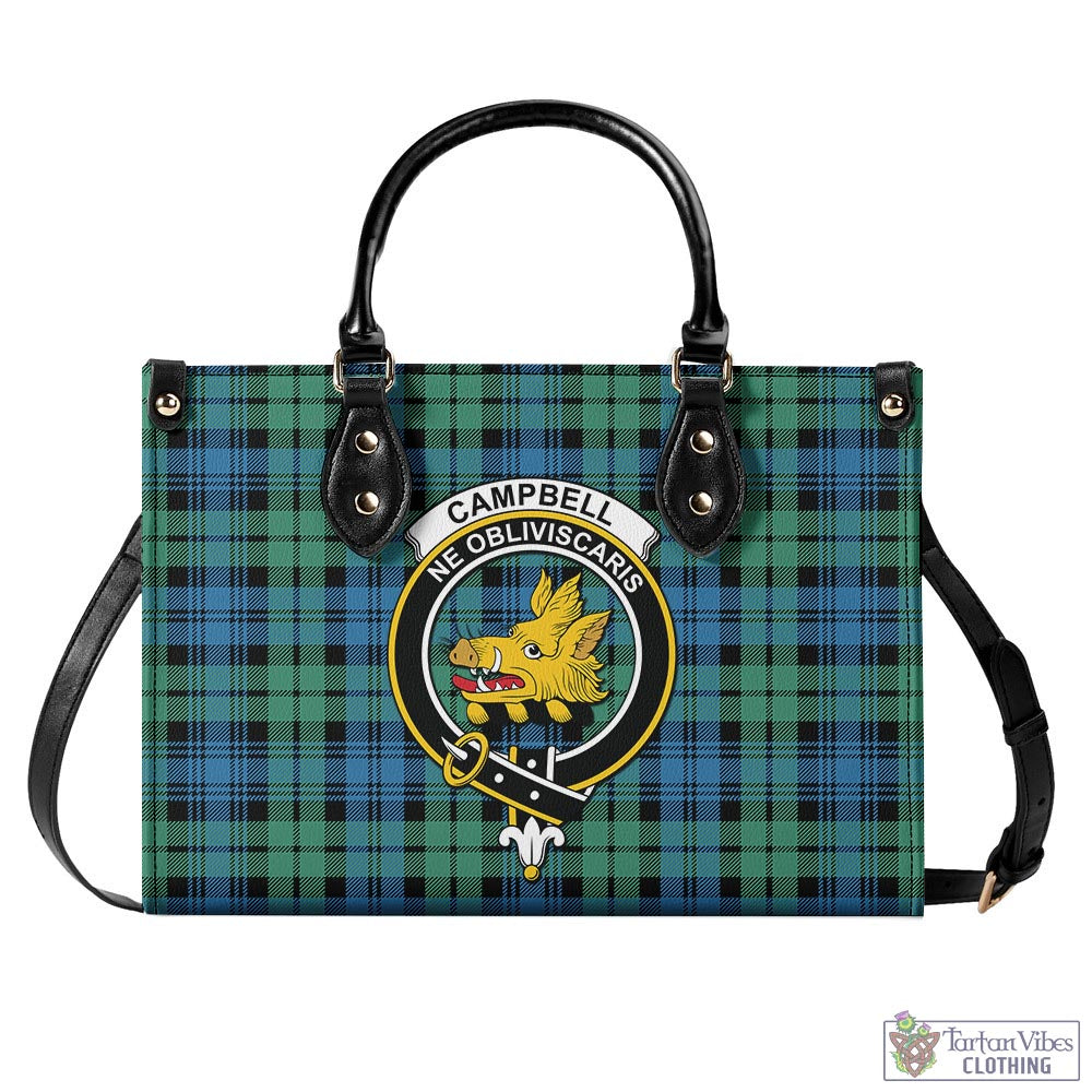 Tartan Vibes Clothing Campbell Ancient 01 Tartan Luxury Leather Handbags with Family Crest