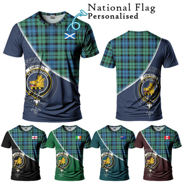 Campbell Ancient 01 Tartan T-Shirt with Personalised National Flag and Family Crest Half Style